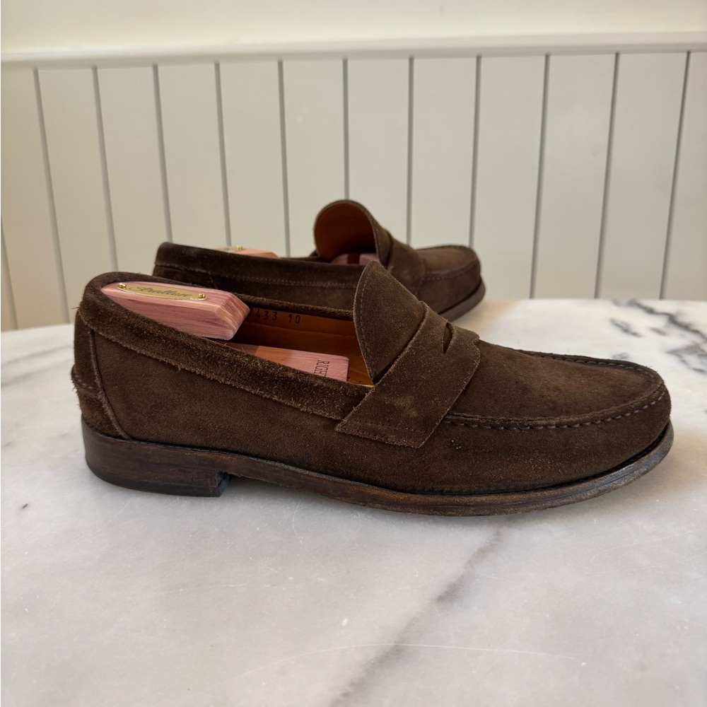 Sid Mashburn Chocolate Suede Handsewn Penny Loafers 10 US